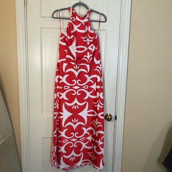 Joie Red & White Pattern Halter Midi Dress Women’s Size XL Tropical Resort NWT - Picture 9 of 10